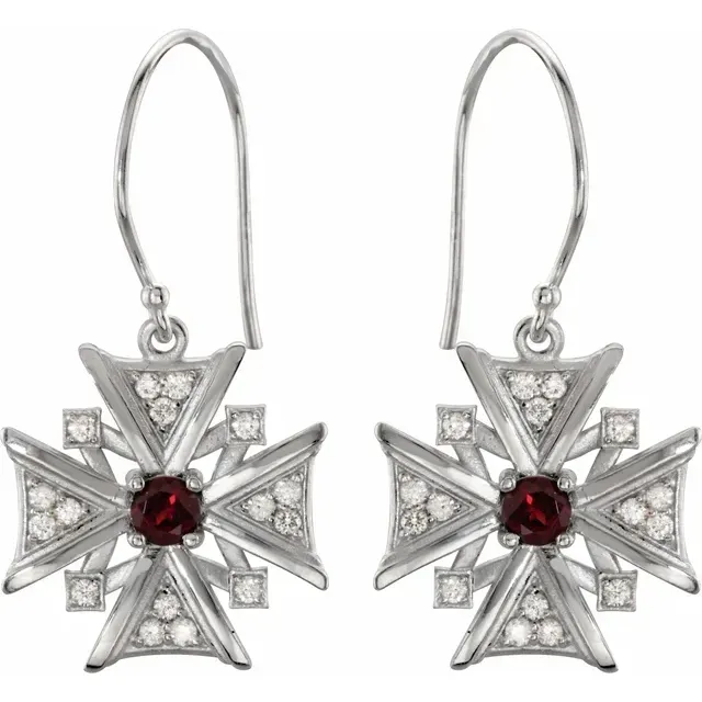 Sterling Silver Mozambique Garnet & 1/3 CTW Diamond Earrings