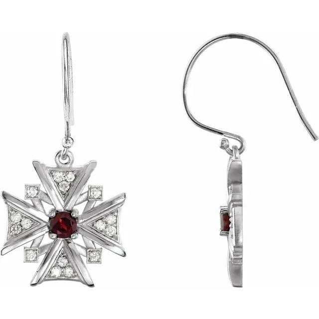 Sterling Silver Mozambique Garnet & 1/3 CTW Diamond Earrings