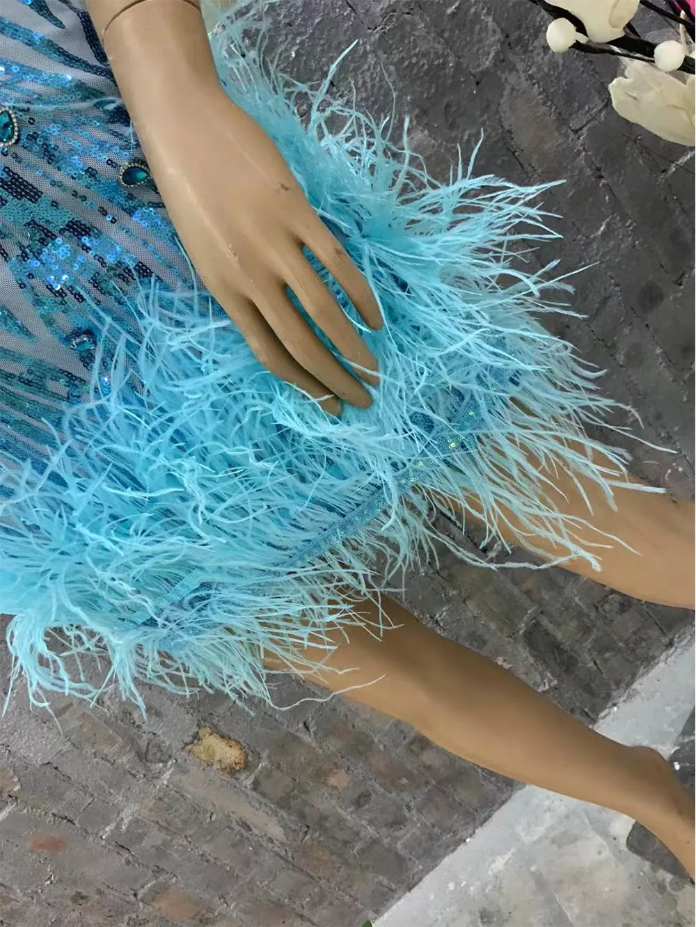 Strapless Sleeveless Feather Mini Bodycon Dress HT1136