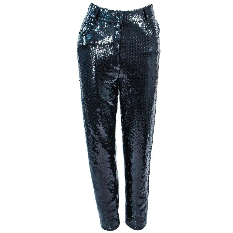 SUITE 101 Vintage Black Stretch High Waist Sequin Pants Size 8-10