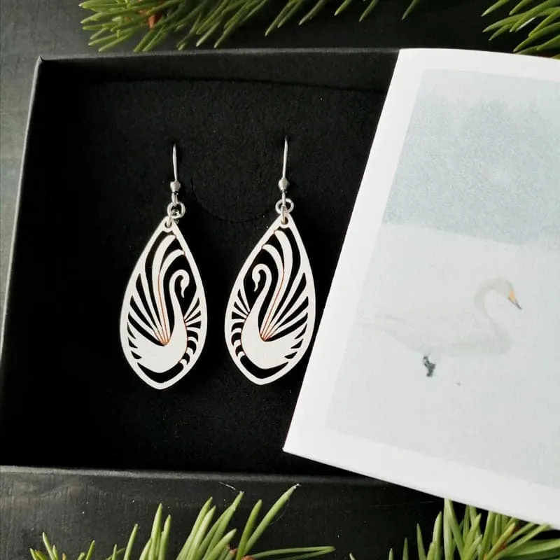 Swan wooden earrings - white