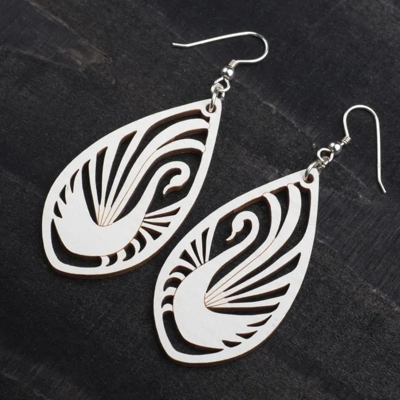 Swan wooden earrings - white