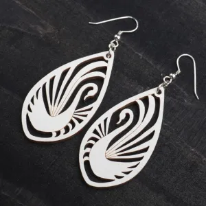 Swan wooden earrings - white