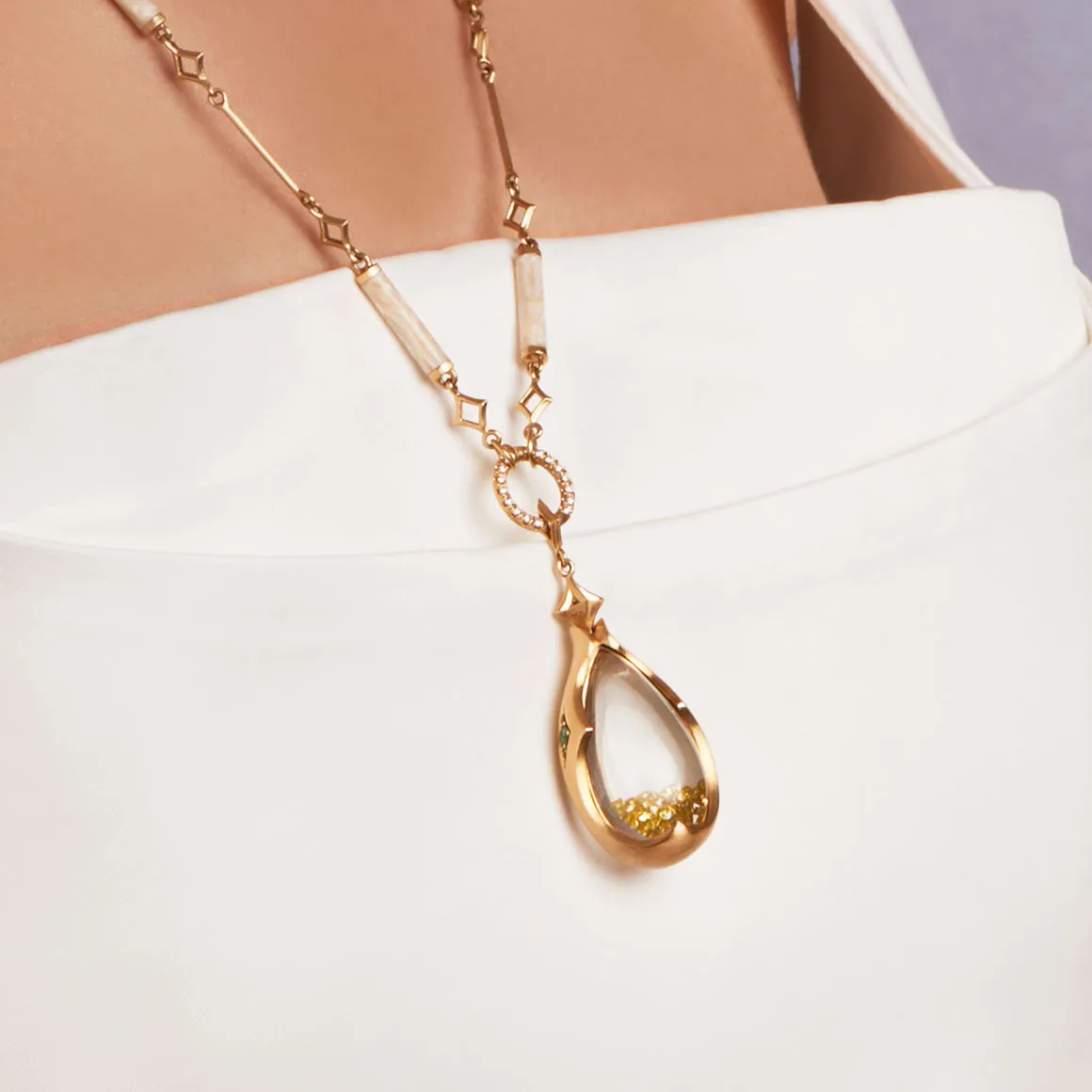 Tearcup Amulet Pendant with Yellow Diamond Fill