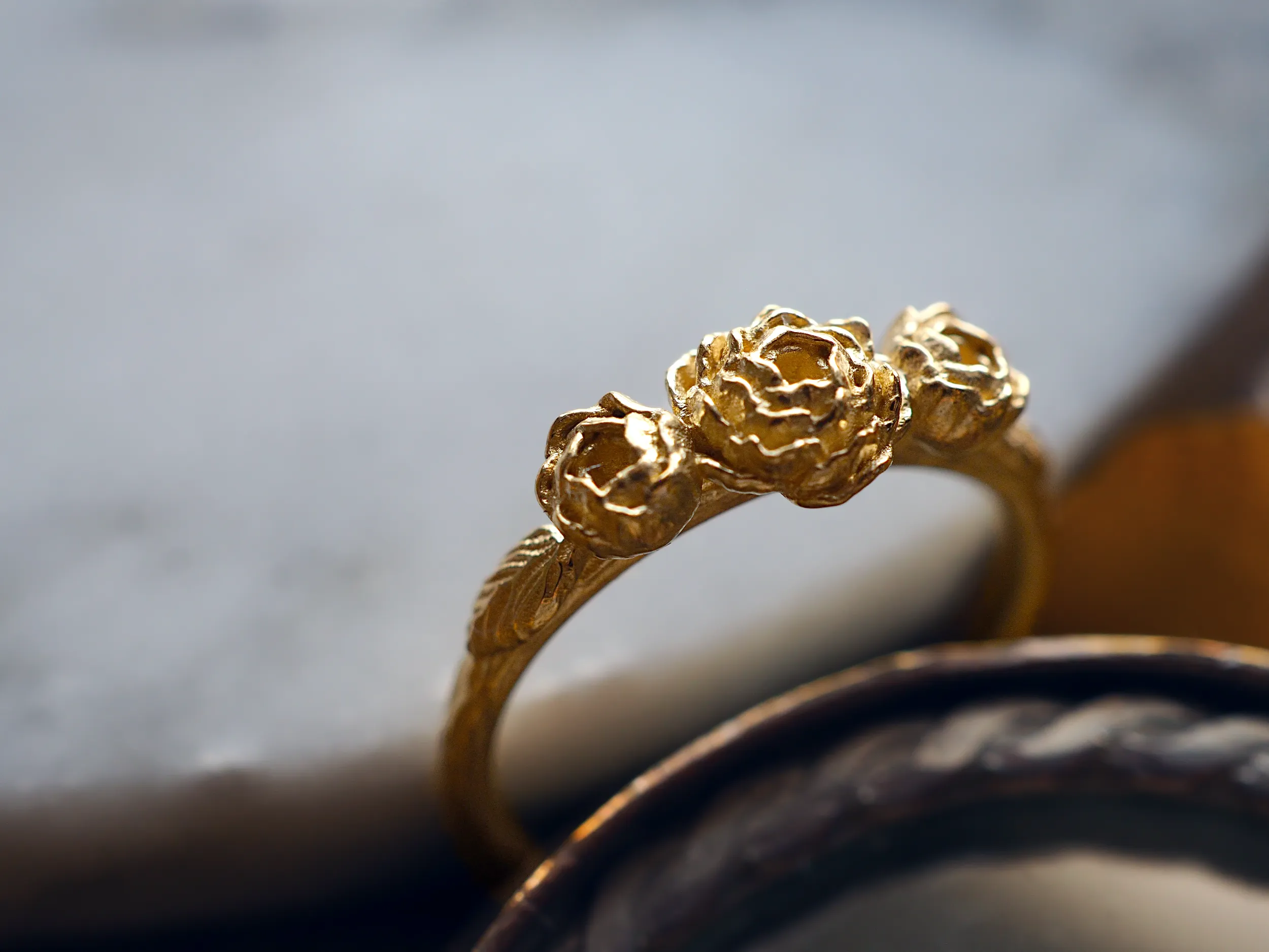 Three Peony Stacking Ring