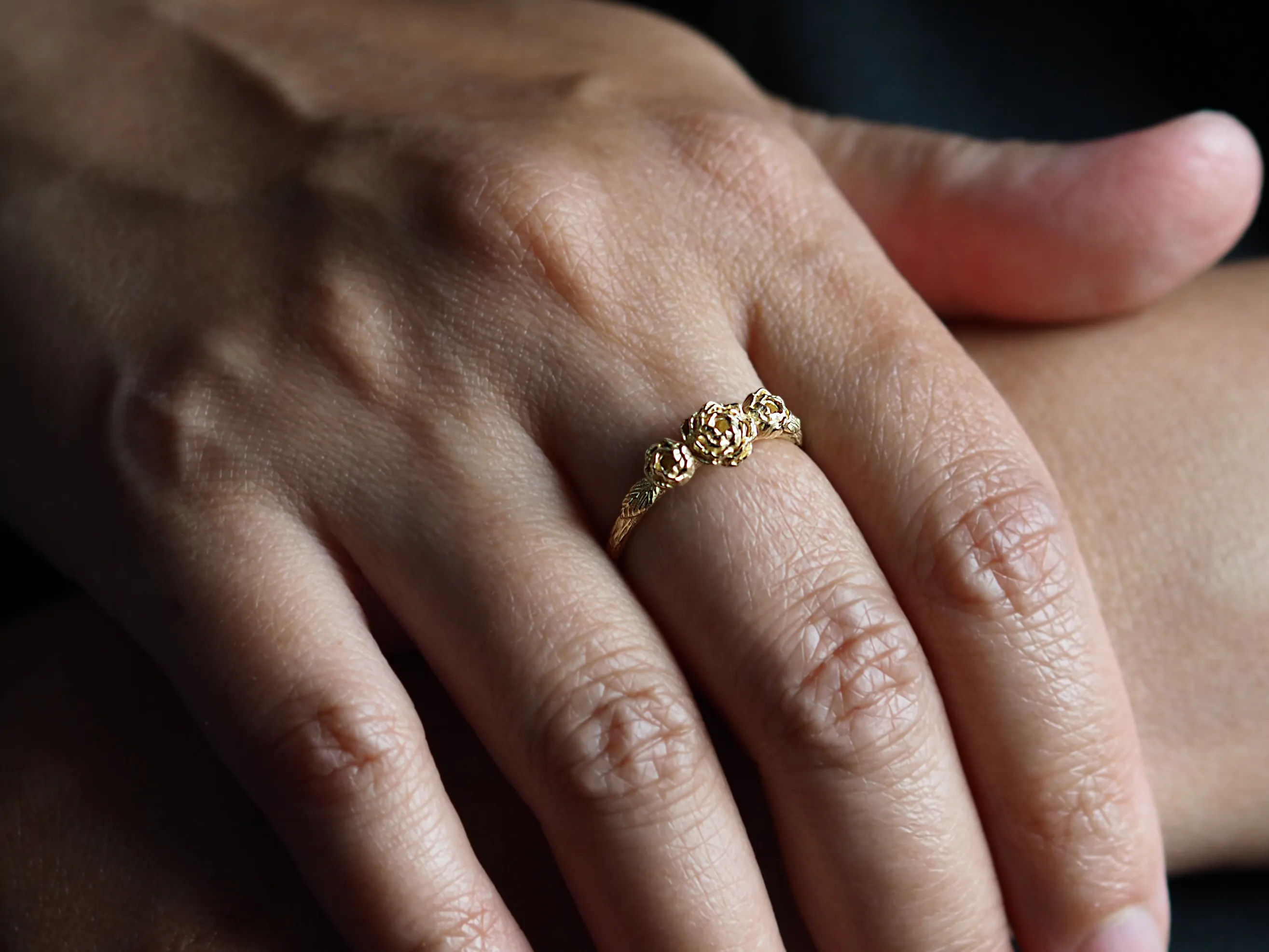Three Peony Stacking Ring