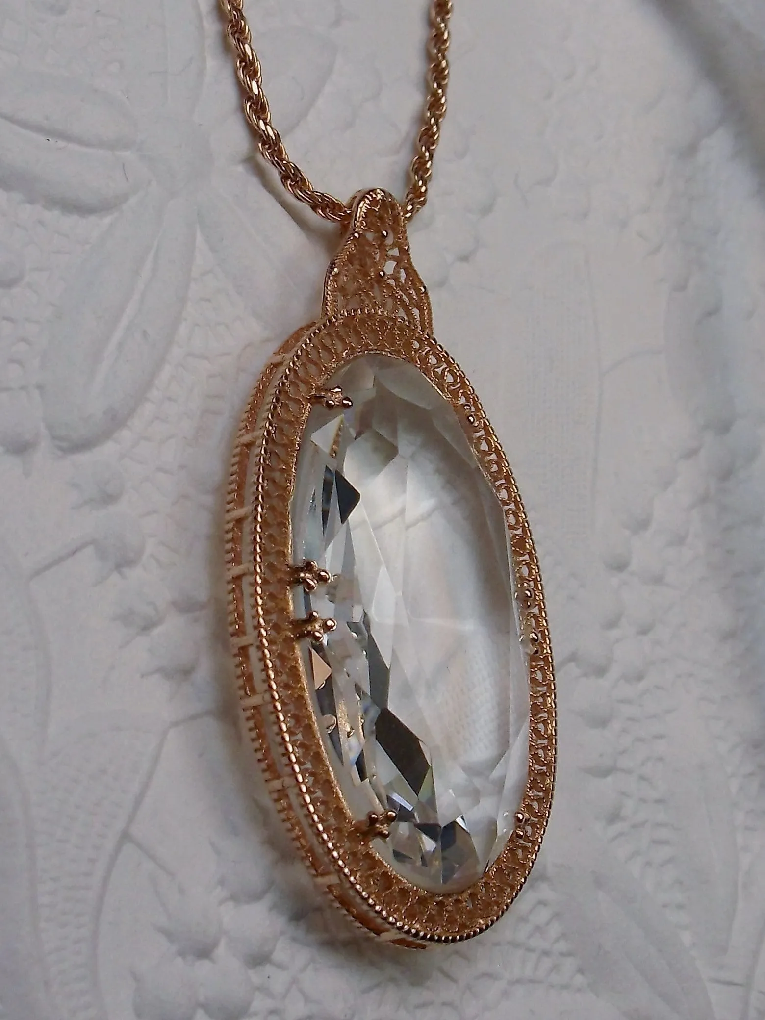 Topaz Pendant, Rose Gold Art Deco Necklace #P31