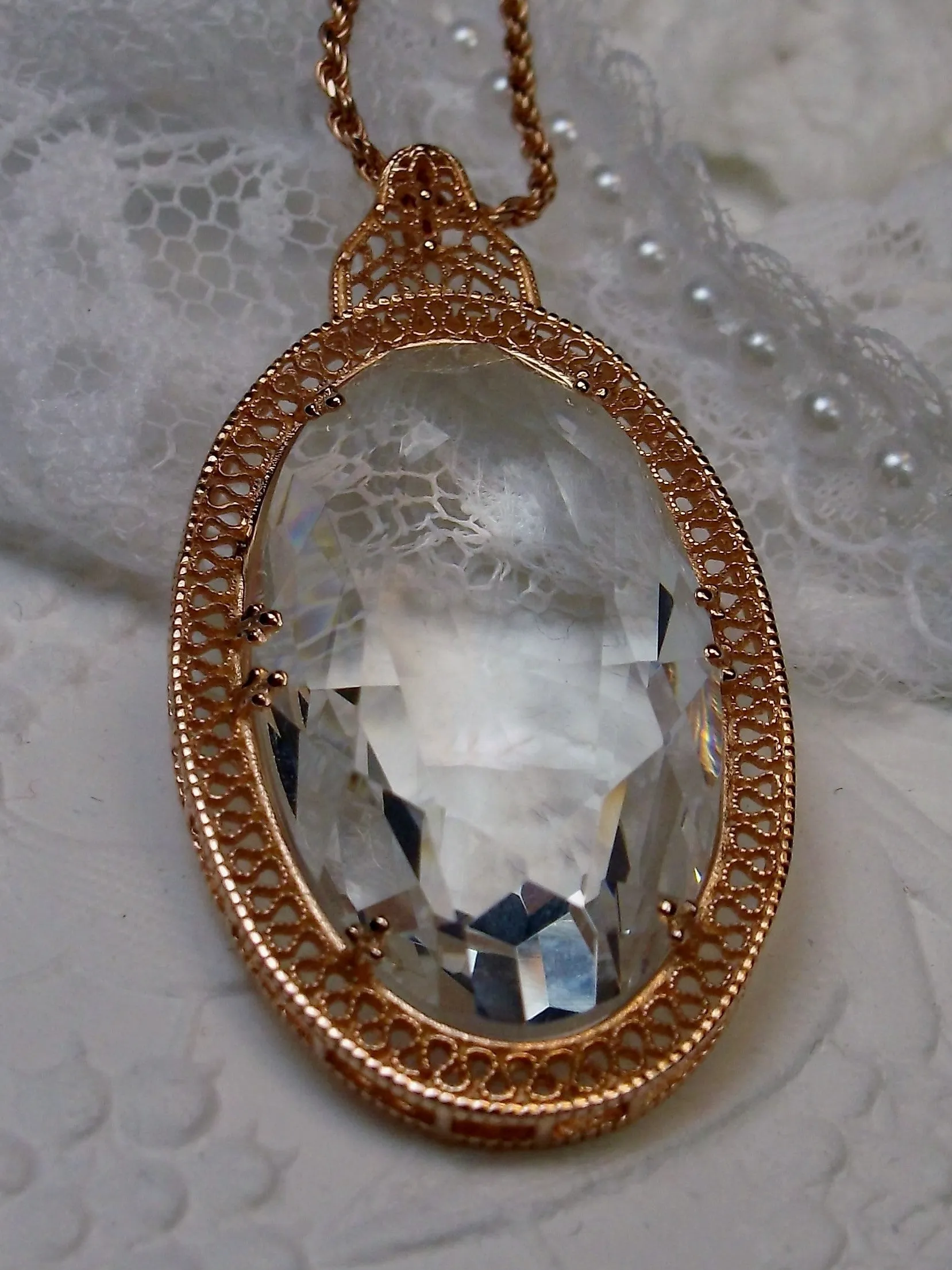 Topaz Pendant, Rose Gold Art Deco Necklace #P31