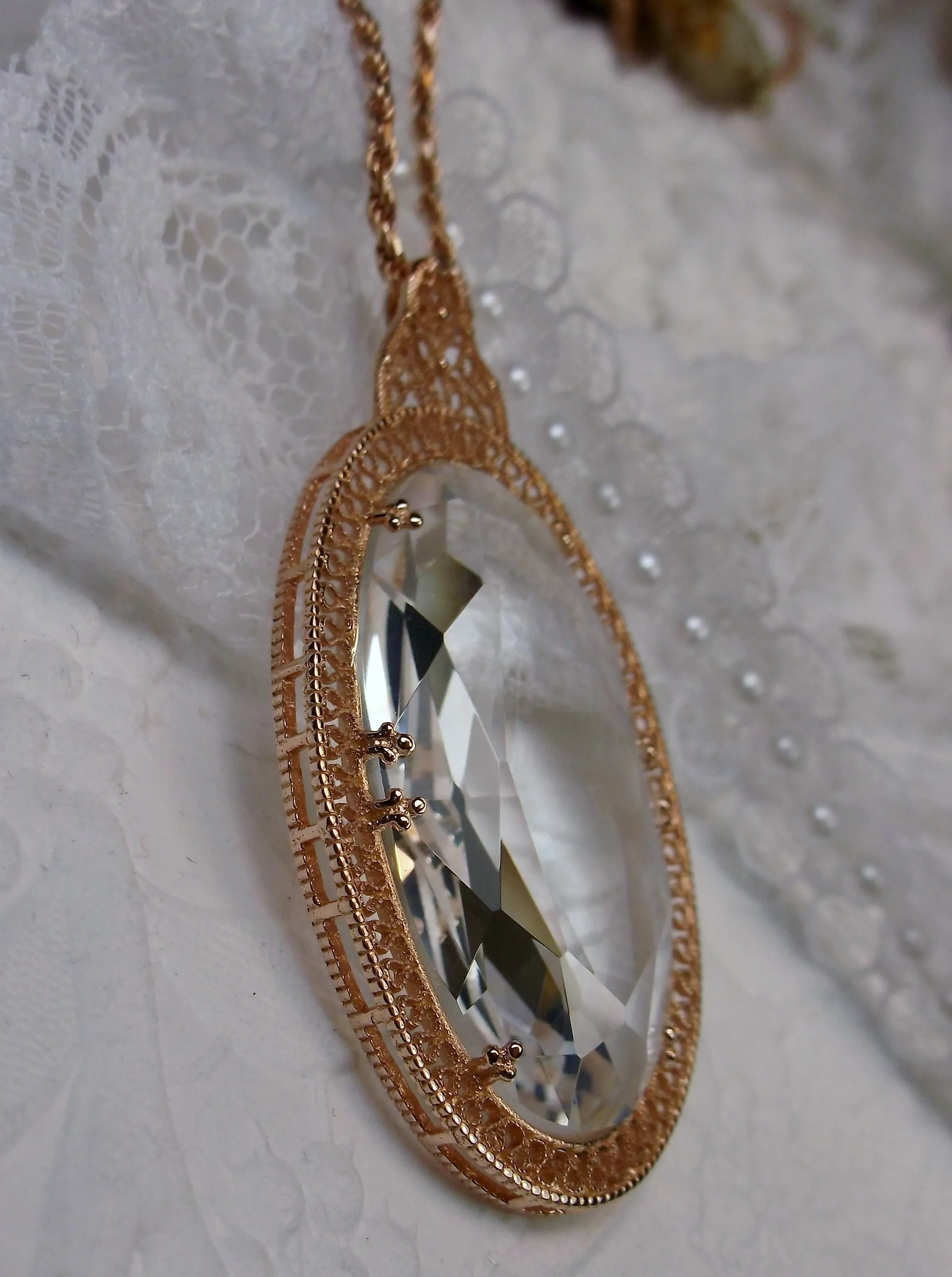 Topaz Pendant, Rose Gold Art Deco Necklace #P31