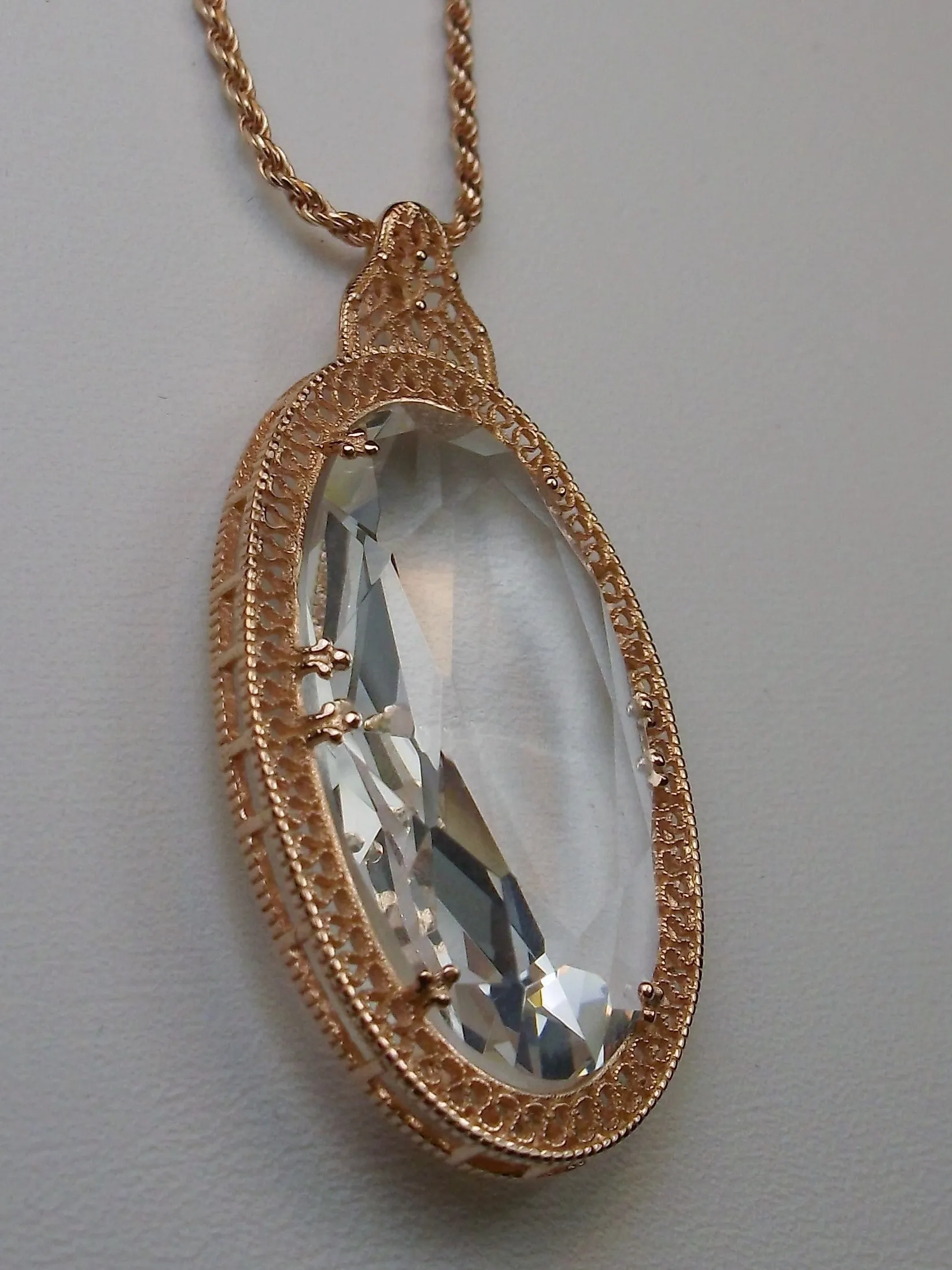Topaz Pendant, Rose Gold Art Deco Necklace #P31