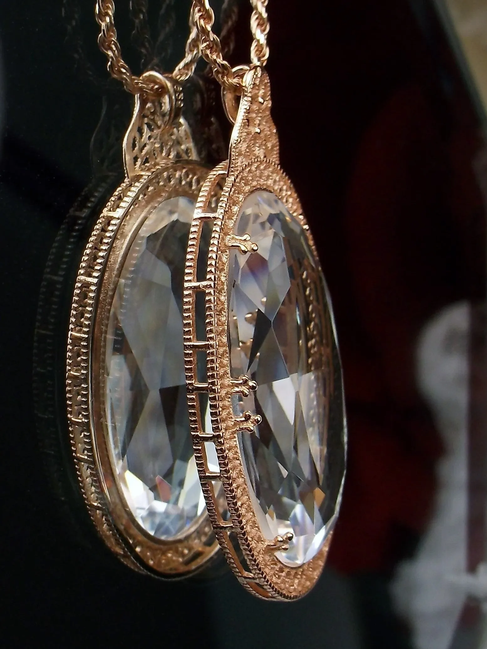Topaz Pendant, Rose Gold Art Deco Necklace #P31