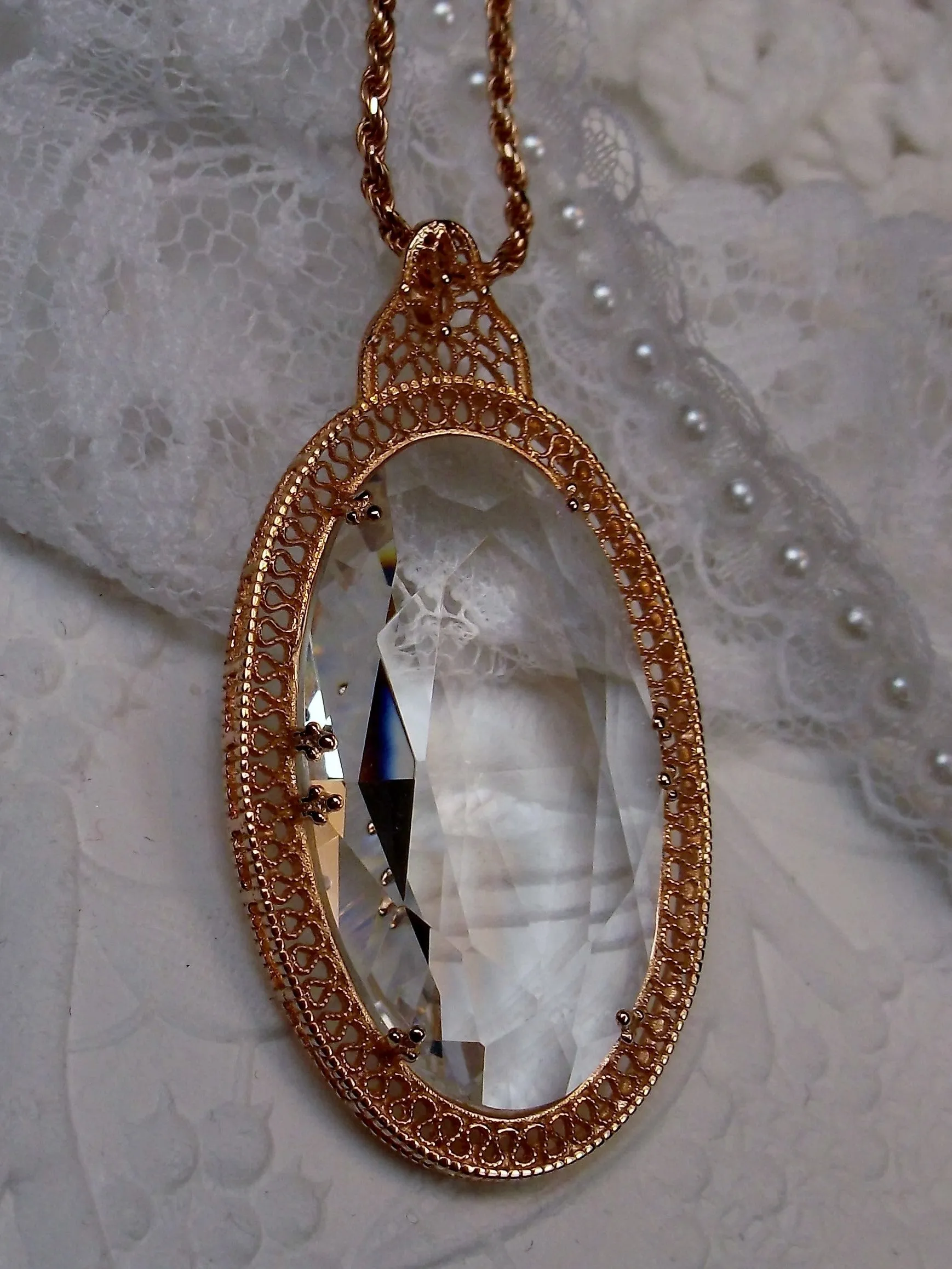 Topaz Pendant, Rose Gold Art Deco Necklace #P31