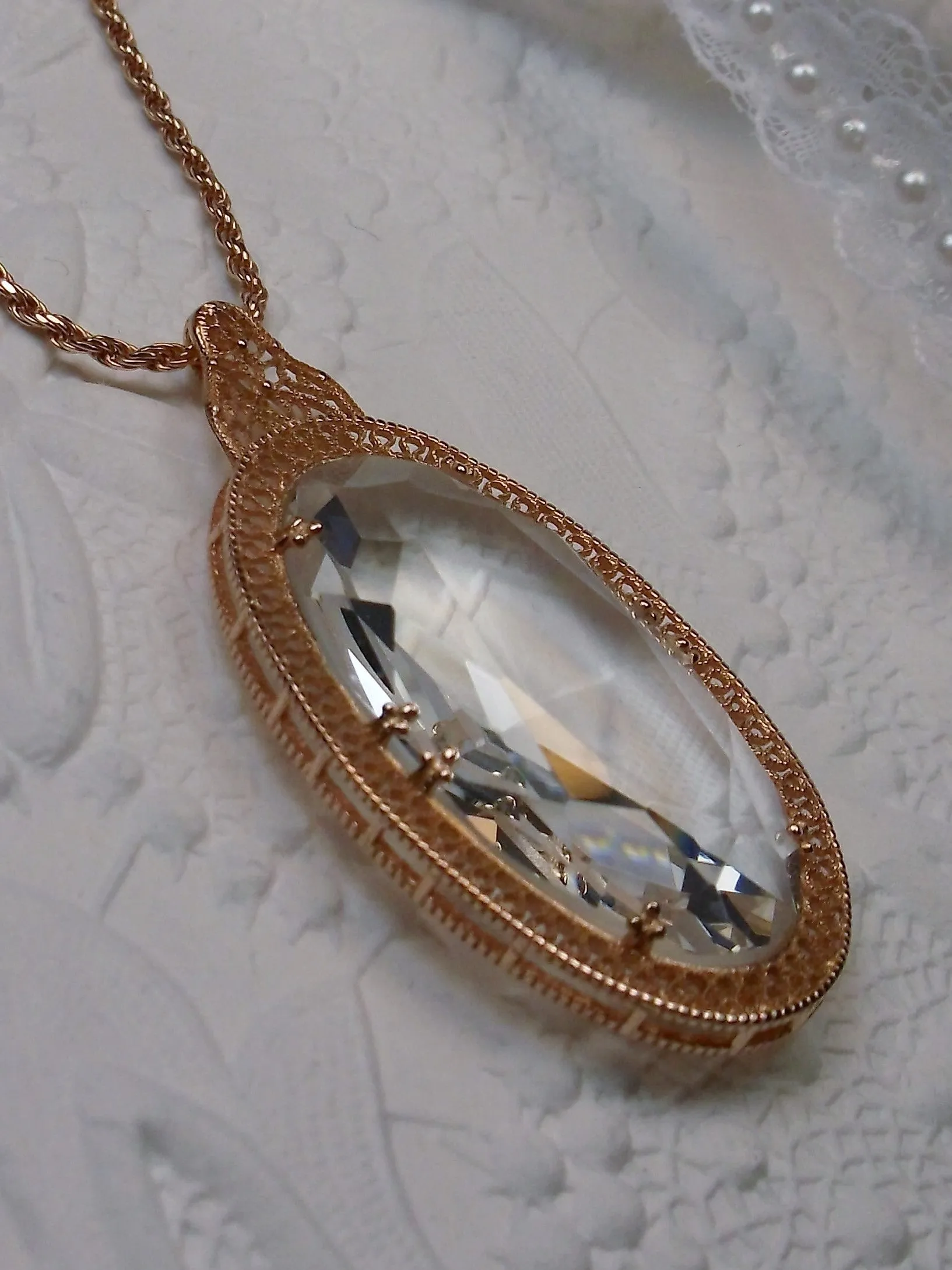 Topaz Pendant, Rose Gold Art Deco Necklace #P31
