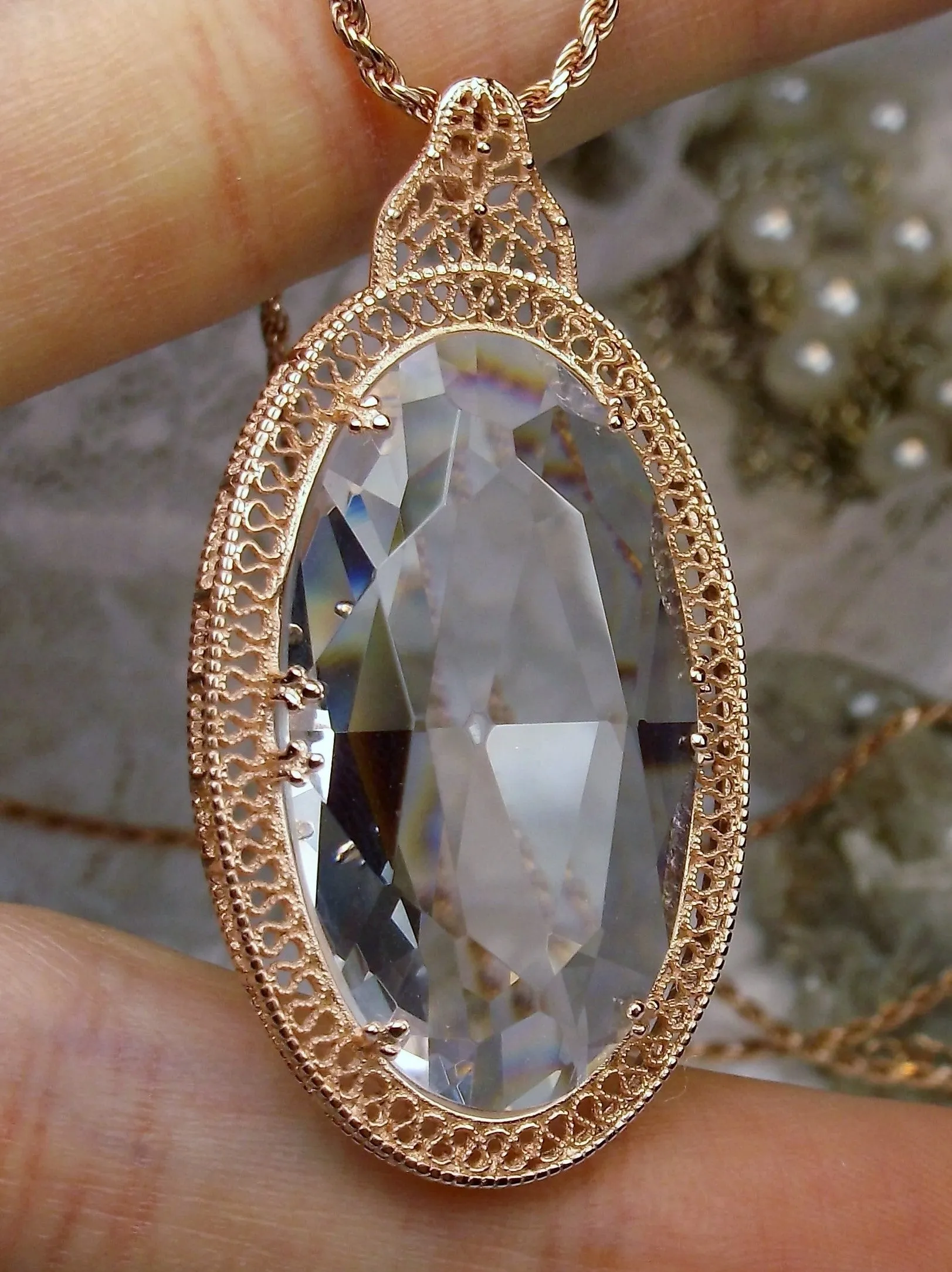 Topaz Pendant, Rose Gold Art Deco Necklace #P31