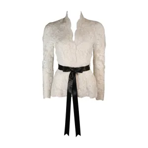 VICTOR COSTA White Lace Scalloped Edge Long Sleeve Blouse Size 4-8