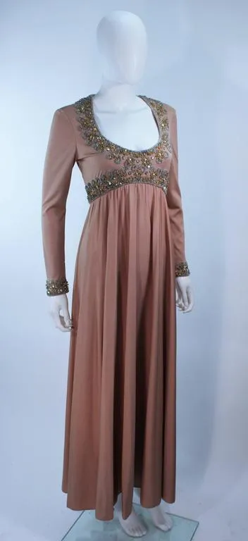 VICTORIA ROYAL Toffee Jersey Embellished Gown Size 6-8