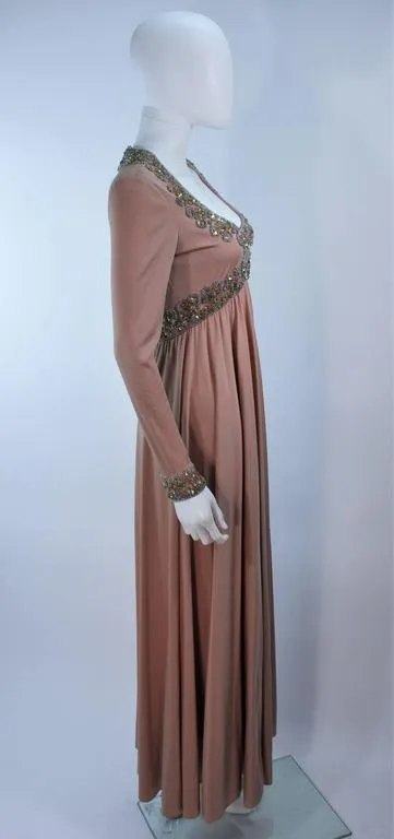 VICTORIA ROYAL Toffee Jersey Embellished Gown Size 6-8