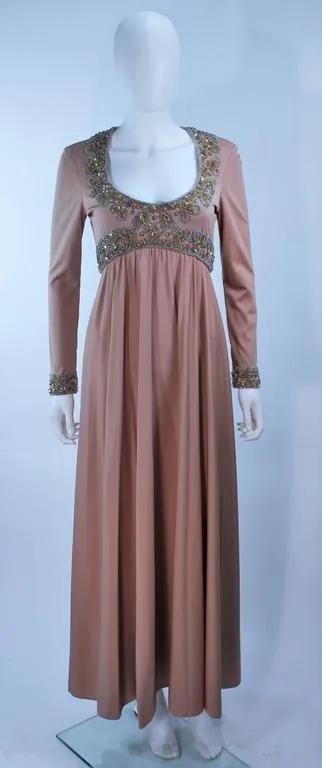 VICTORIA ROYAL Toffee Jersey Embellished Gown Size 6-8