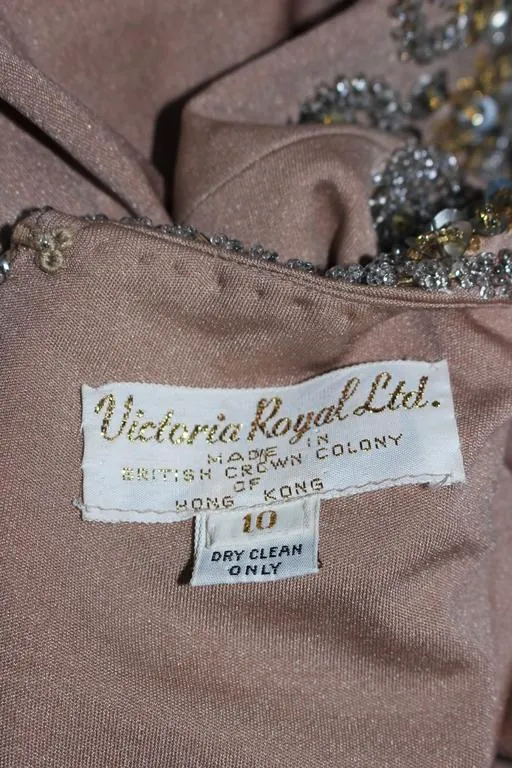 VICTORIA ROYAL Toffee Jersey Embellished Gown Size 6-8