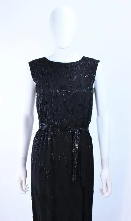 VINTAGE Circa 1950s Hand beaded Gown with Belt Size 2-4