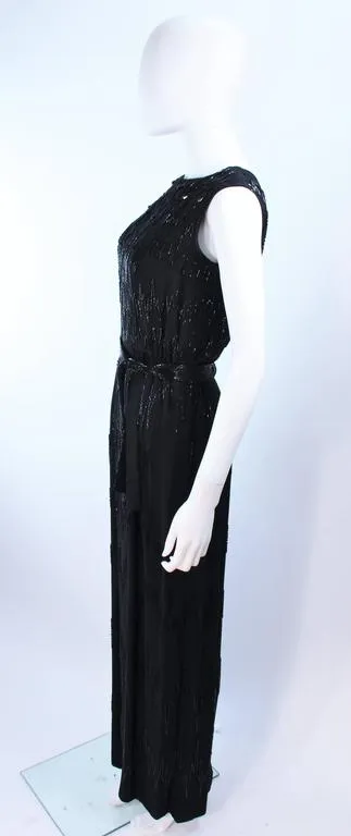 VINTAGE Circa 1950s Hand beaded Gown with Belt Size 2-4