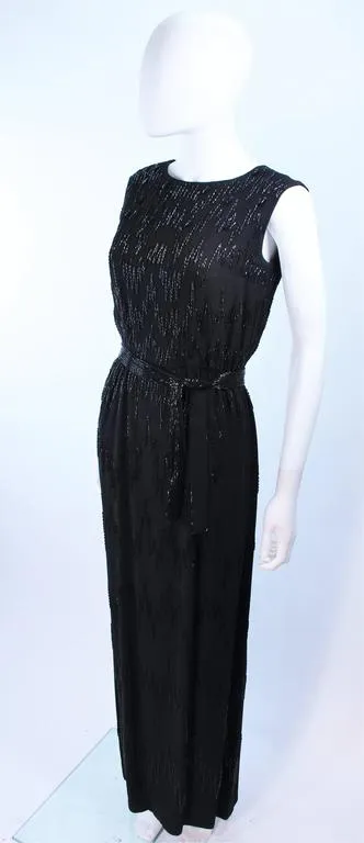 VINTAGE Circa 1950s Hand beaded Gown with Belt Size 2-4