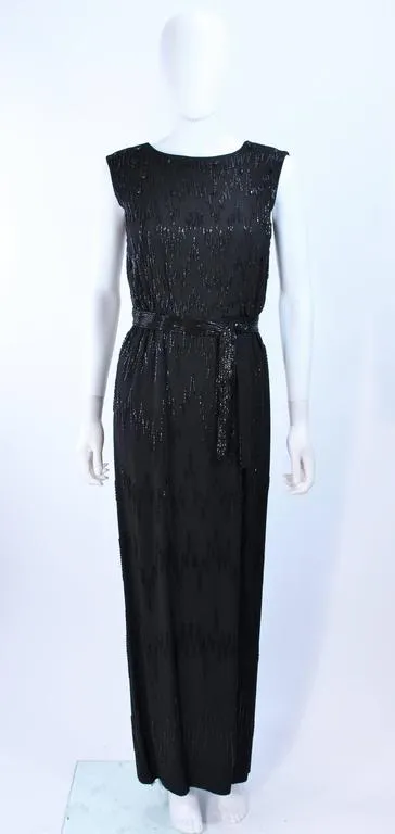 VINTAGE Circa 1950s Hand beaded Gown with Belt Size 2-4