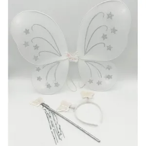 White Butterfly Wings, Hairband & Wand Set