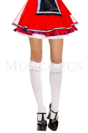 White Lace Ruffle Trim Knee High Stockings