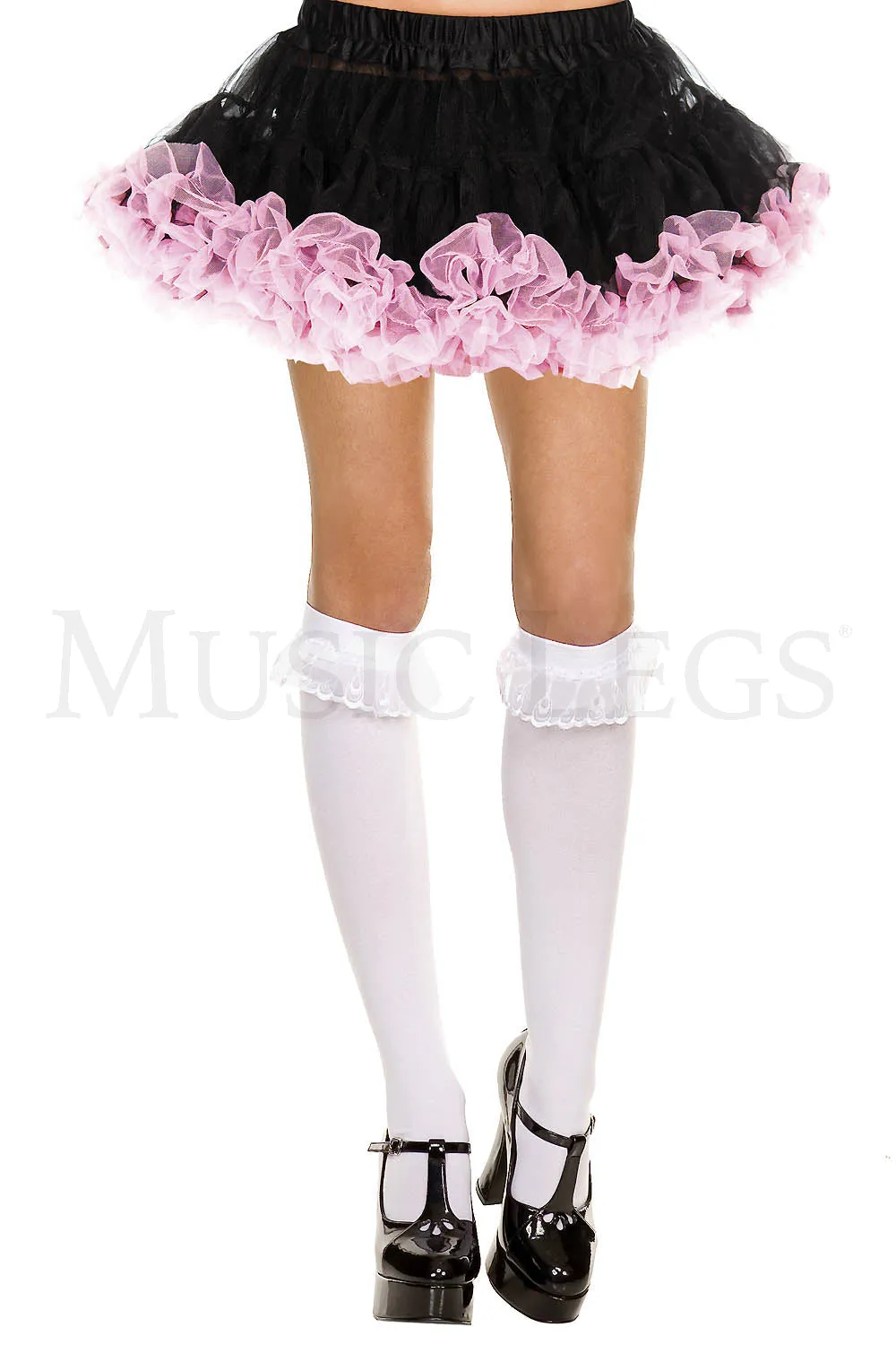 White Lace Ruffle Trim Knee High Stockings