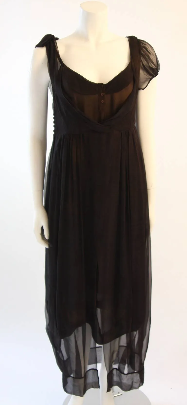 ZAC POSEN Steam Punk Layered Black & Nude Silk Dress