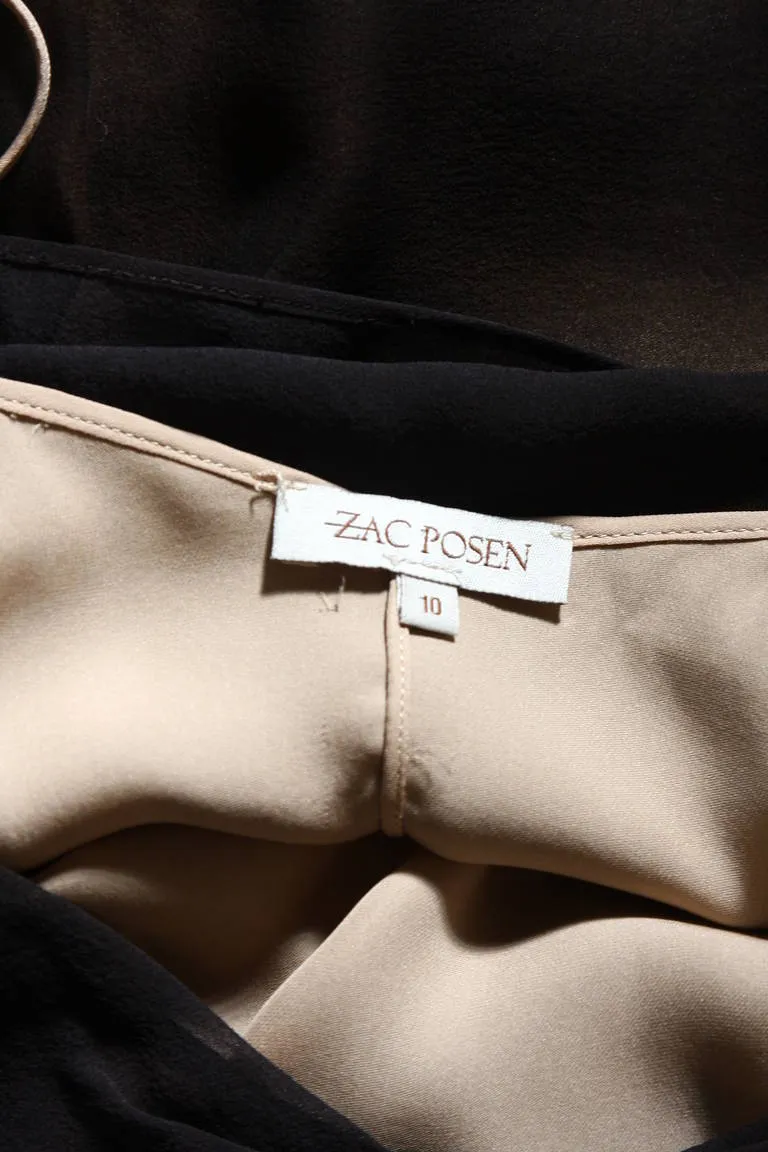 ZAC POSEN Steam Punk Layered Black & Nude Silk Dress
